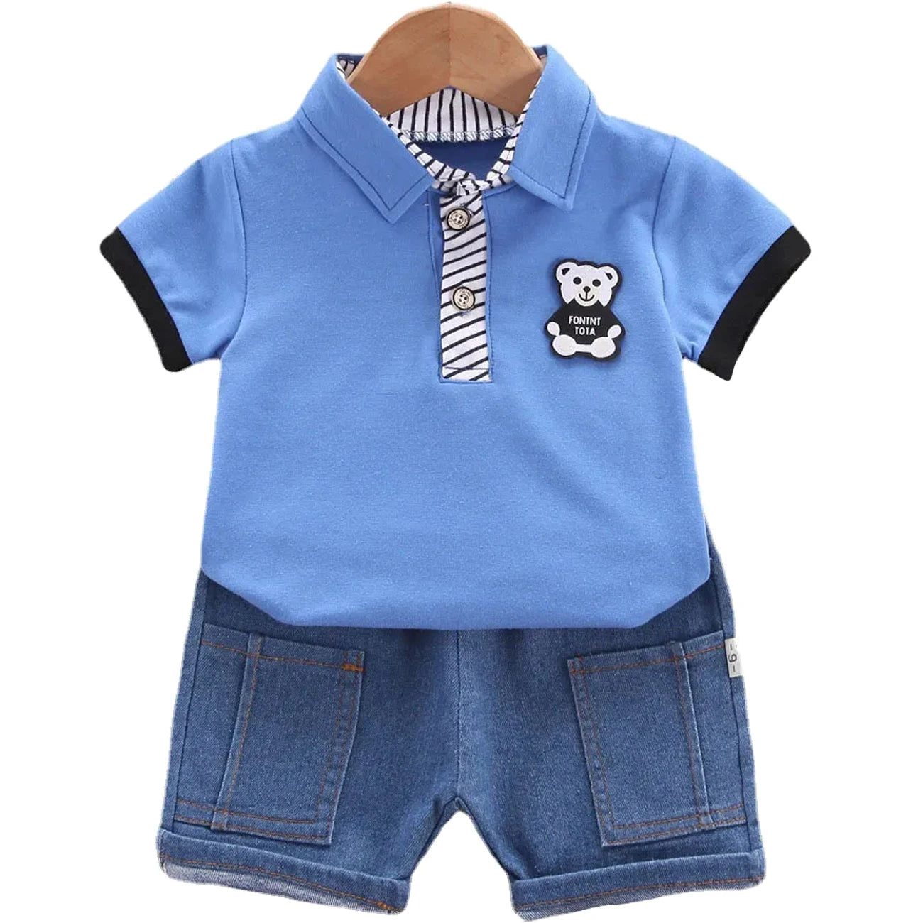 Baby Boys Clothing Sets Summer Korean Style Outfit for Kids Cartoon Short Sleeve Tops+ Denim Shorts Baby Boy Clothes Tracksuits