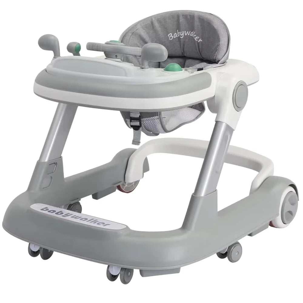 2 in 1 Baby Walker, Toddler Baby Push Walker with Removable Feeding Tray and Music Tray(Without Battery), Foldable Walker