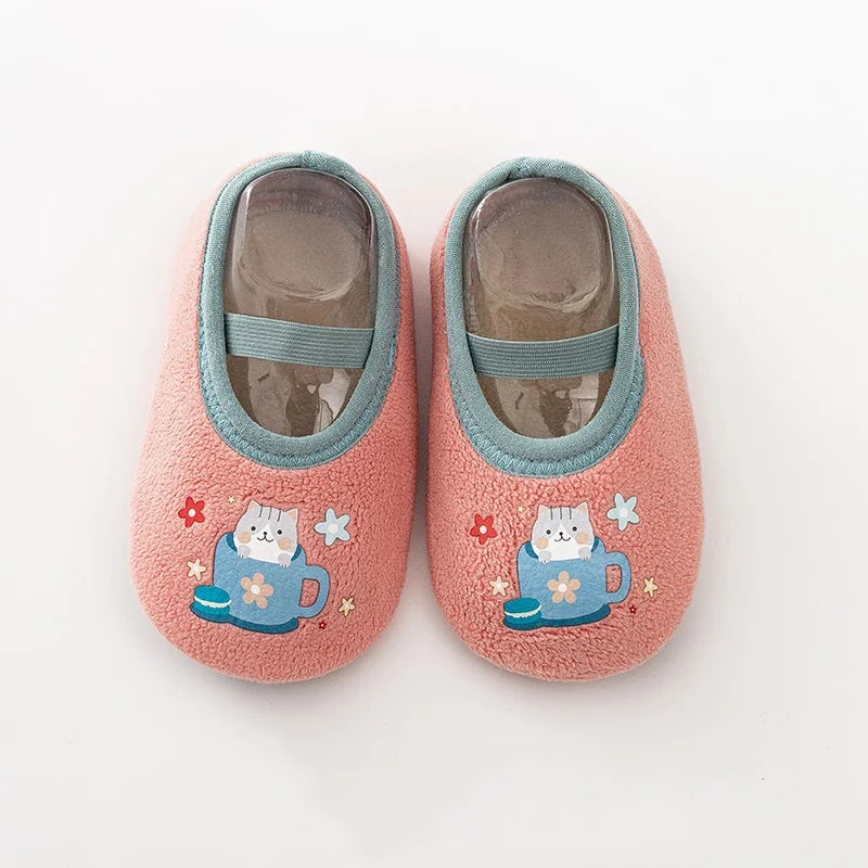 Newborn Baby Boys Girls Anti Slip Cartoon Shoes Winter Indoor Outdoor Slippers Infant Floor First Walk Shoes with Rubber Sole