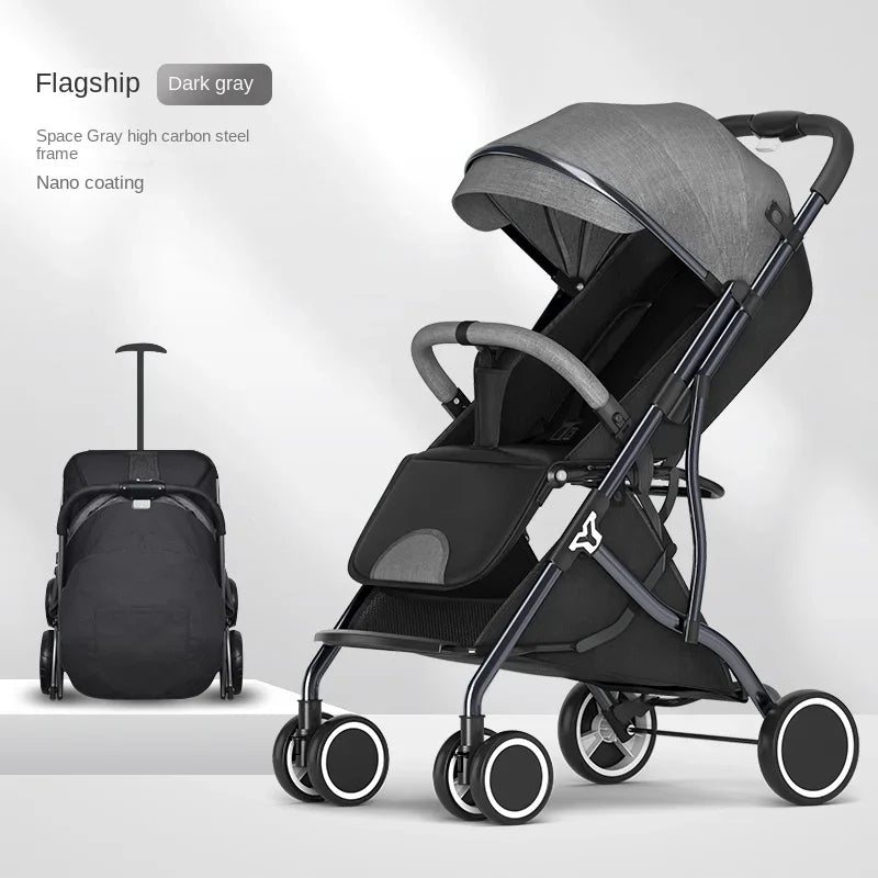 One-Touch Folding to Board the Baby Stroller Lightweight Four-Wheel Shock Sitting and Lying Down One-Way Push Newborn Stroller