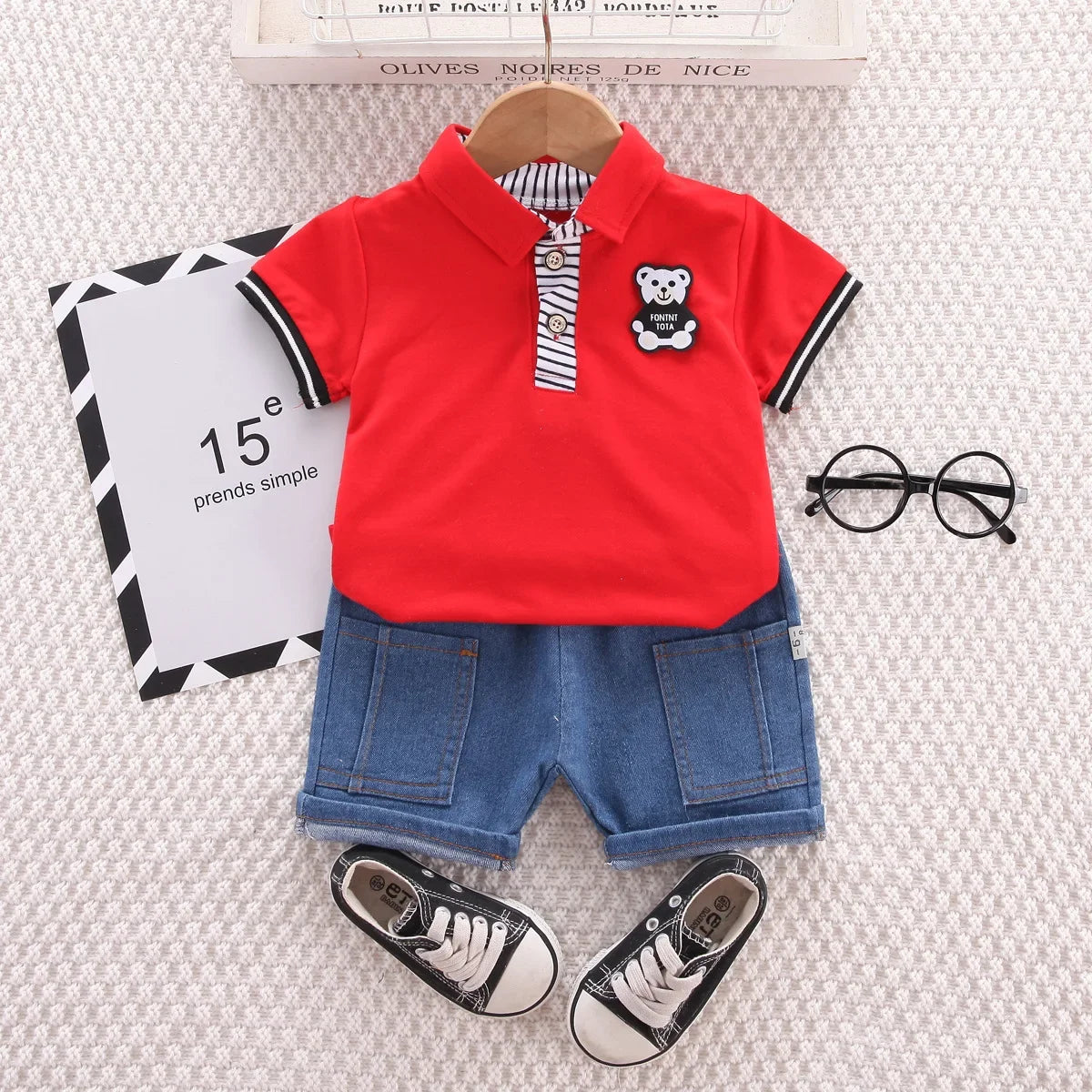 Baby Boys Clothing Sets Summer Korean Style Outfit for Kids Cartoon Short Sleeve Tops+ Denim Shorts Baby Boy Clothes Tracksuits