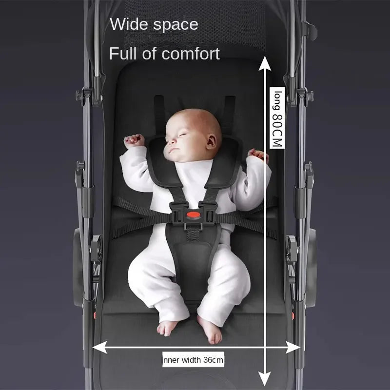One-Touch Folding to Board the Baby Stroller Lightweight Four-Wheel Shock Sitting and Lying Down One-Way Push Newborn Stroller