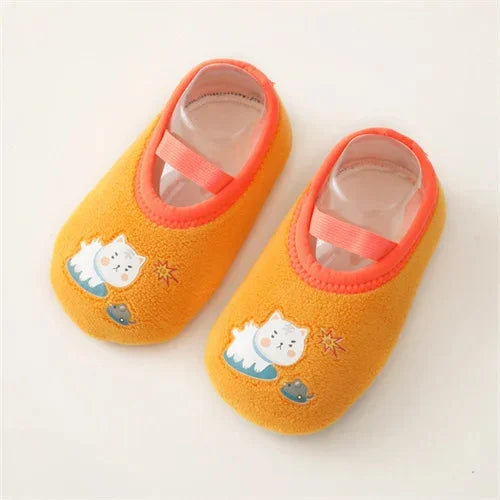 Newborn Baby Boys Girls Anti Slip Cartoon Shoes Winter Indoor Outdoor Slippers Infant Floor First Walk Shoes with Rubber Sole