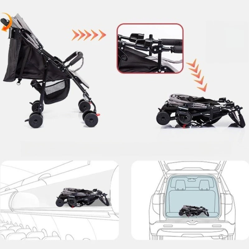 Foldable and Lightweight Baby Stroller for Sitting and Lying, Shock-absorbing and Brake-resistant for All Seasons