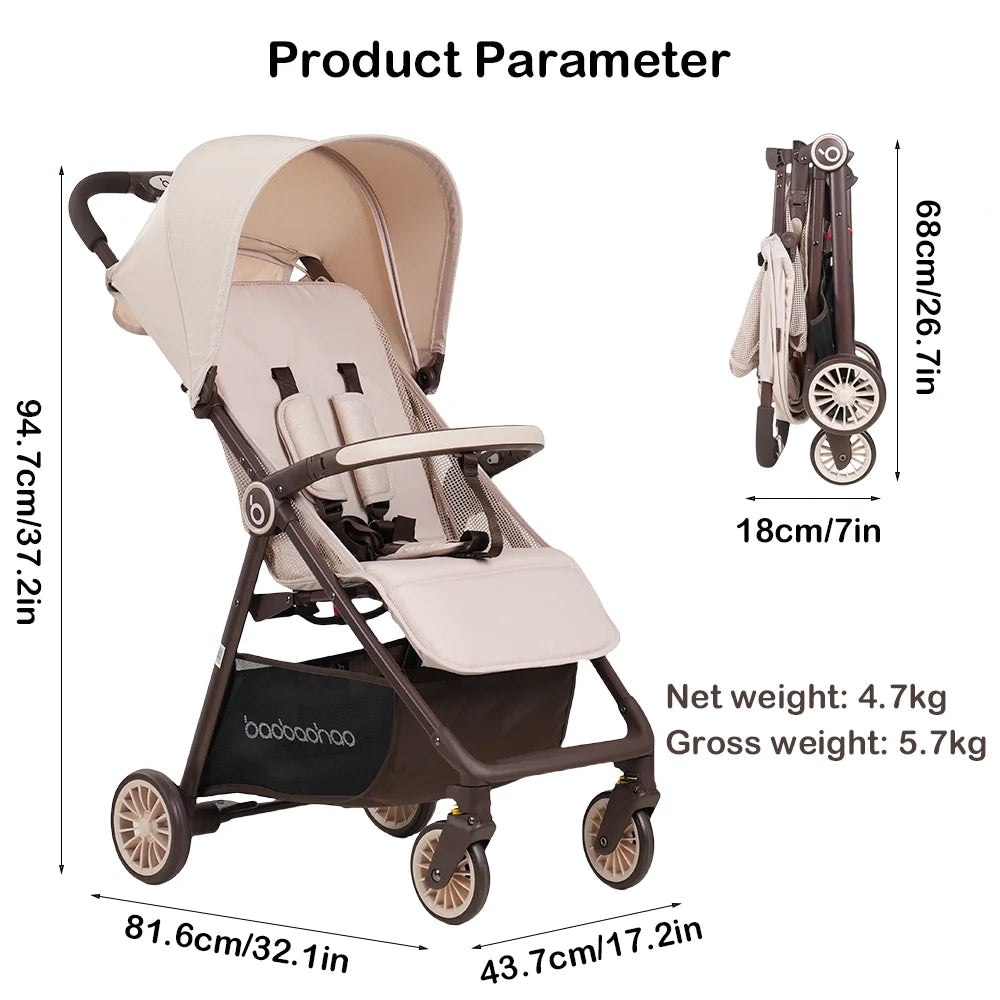 Lightweight And Portable One-click Folding Stroller, Quick Folding System, Miniature Size Make Travel Convenient, Portable Baby