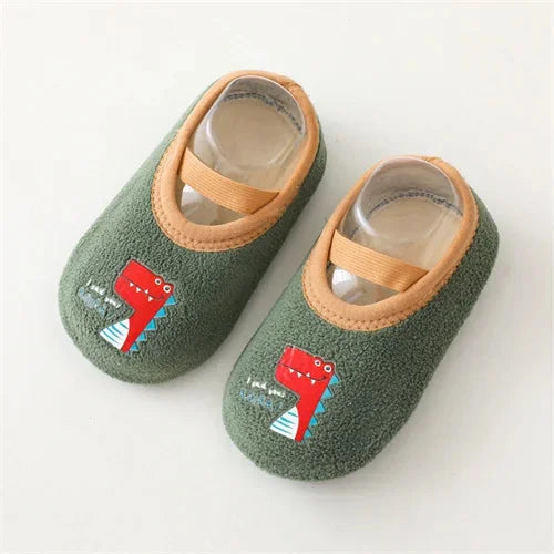 Newborn Baby Boys Girls Anti Slip Cartoon Shoes Winter Indoor Outdoor Slippers Infant Floor First Walk Shoes with Rubber Sole