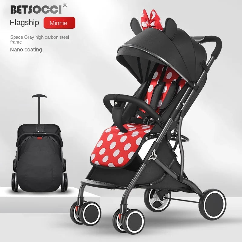 One-Touch Folding to Board the Baby Stroller Lightweight Four-Wheel Shock Sitting and Lying Down One-Way Push Newborn Stroller