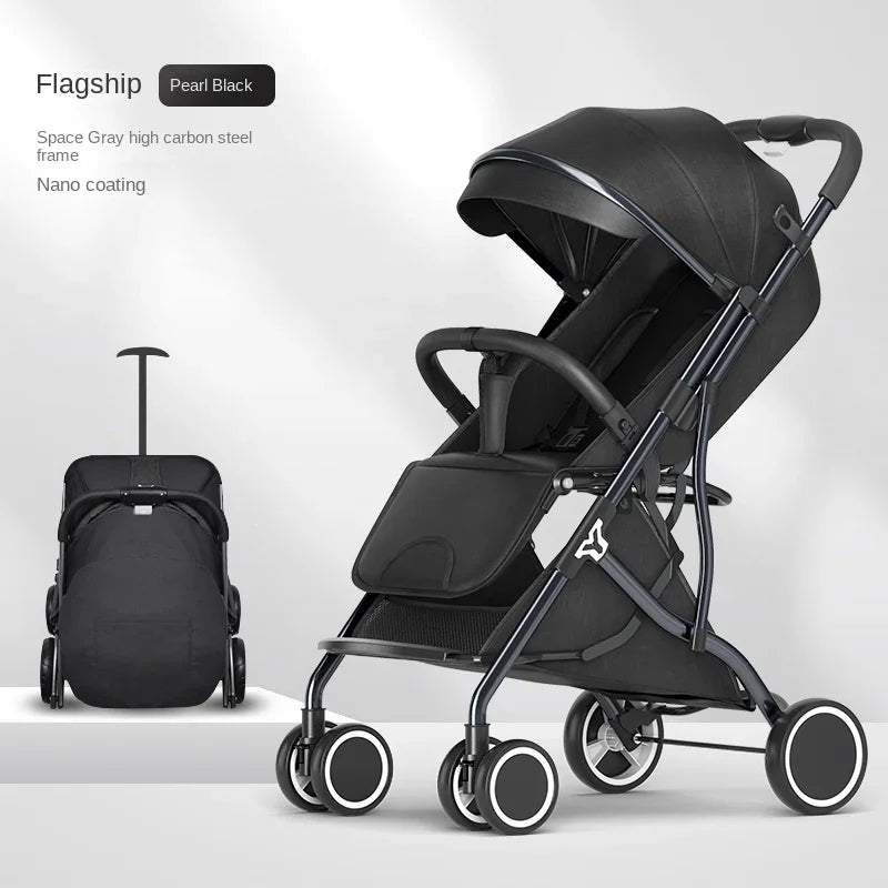 One-Touch Folding to Board the Baby Stroller Lightweight Four-Wheel Shock Sitting and Lying Down One-Way Push Newborn Stroller