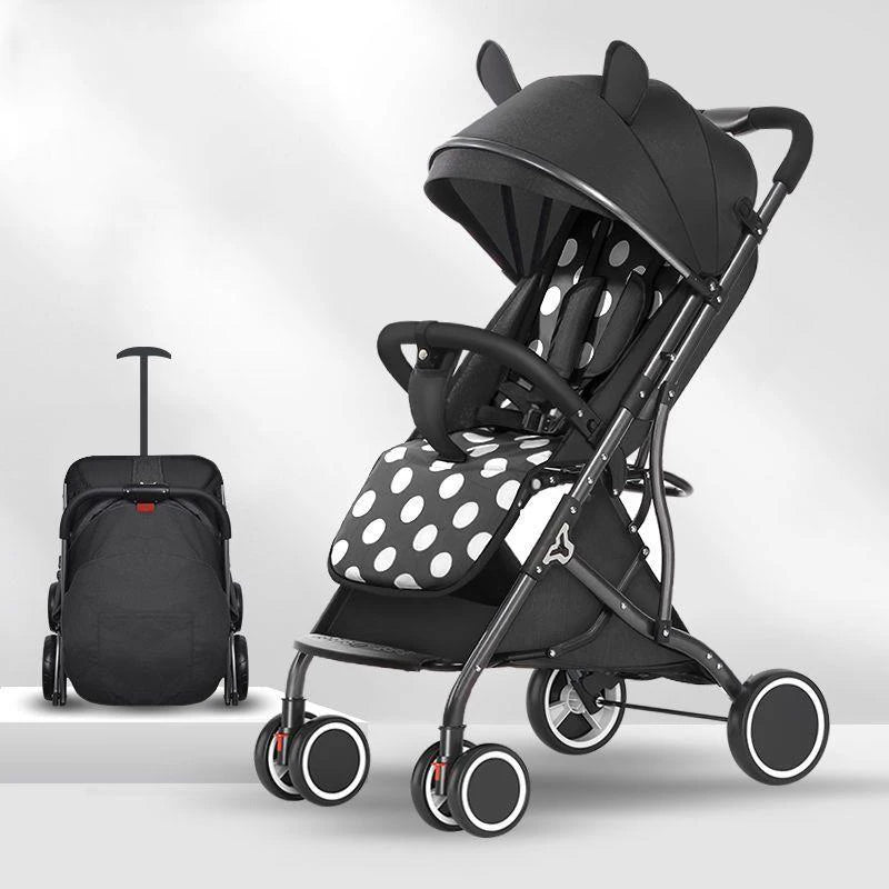 One-Touch Folding to Board the Baby Stroller Lightweight Four-Wheel Shock Sitting and Lying Down One-Way Push Newborn Stroller