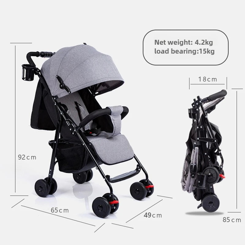 Foldable and Lightweight Baby Stroller for Sitting and Lying, Shock-absorbing and Brake-resistant for All Seasons