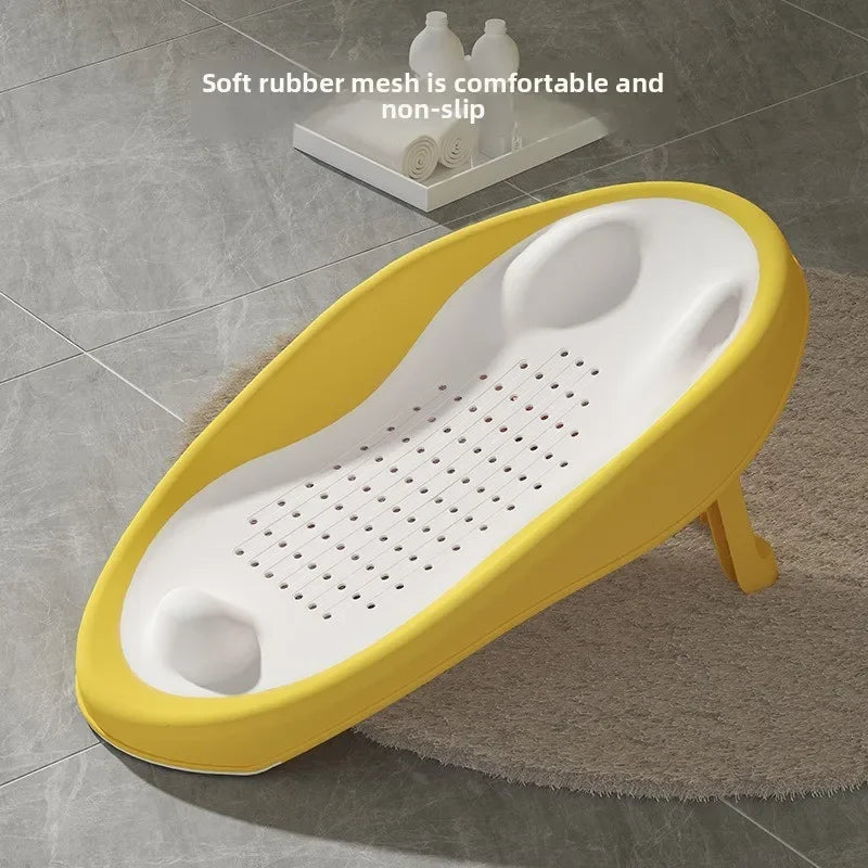 Foldable Baby Bath Seat - Non-Slip PP Shower Net Support, Ergonomic Backrest Design, Easy-Clean Christmas Gift for Toddlers