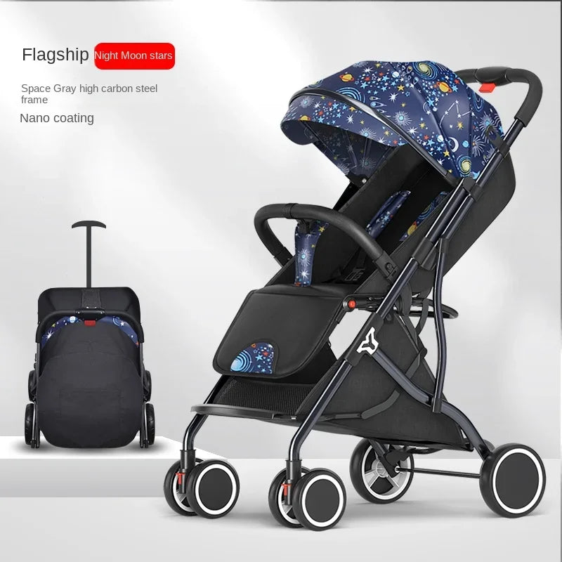 One-Touch Folding to Board the Baby Stroller Lightweight Four-Wheel Shock Sitting and Lying Down One-Way Push Newborn Stroller