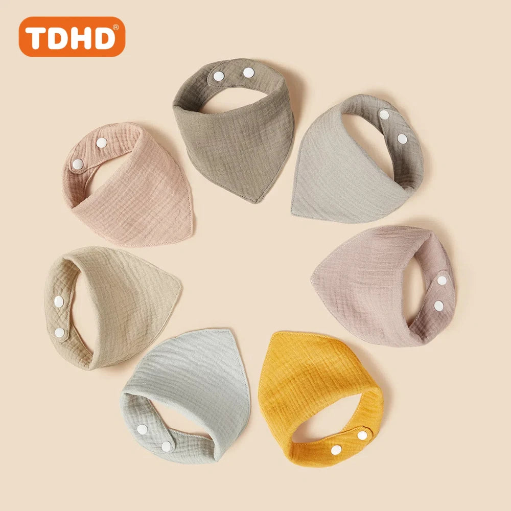 TDHD 7 PCSBaby solid color pure cotton muslin drool towel soft, skin friendly, absorbent, fast fashion color muslin bib
