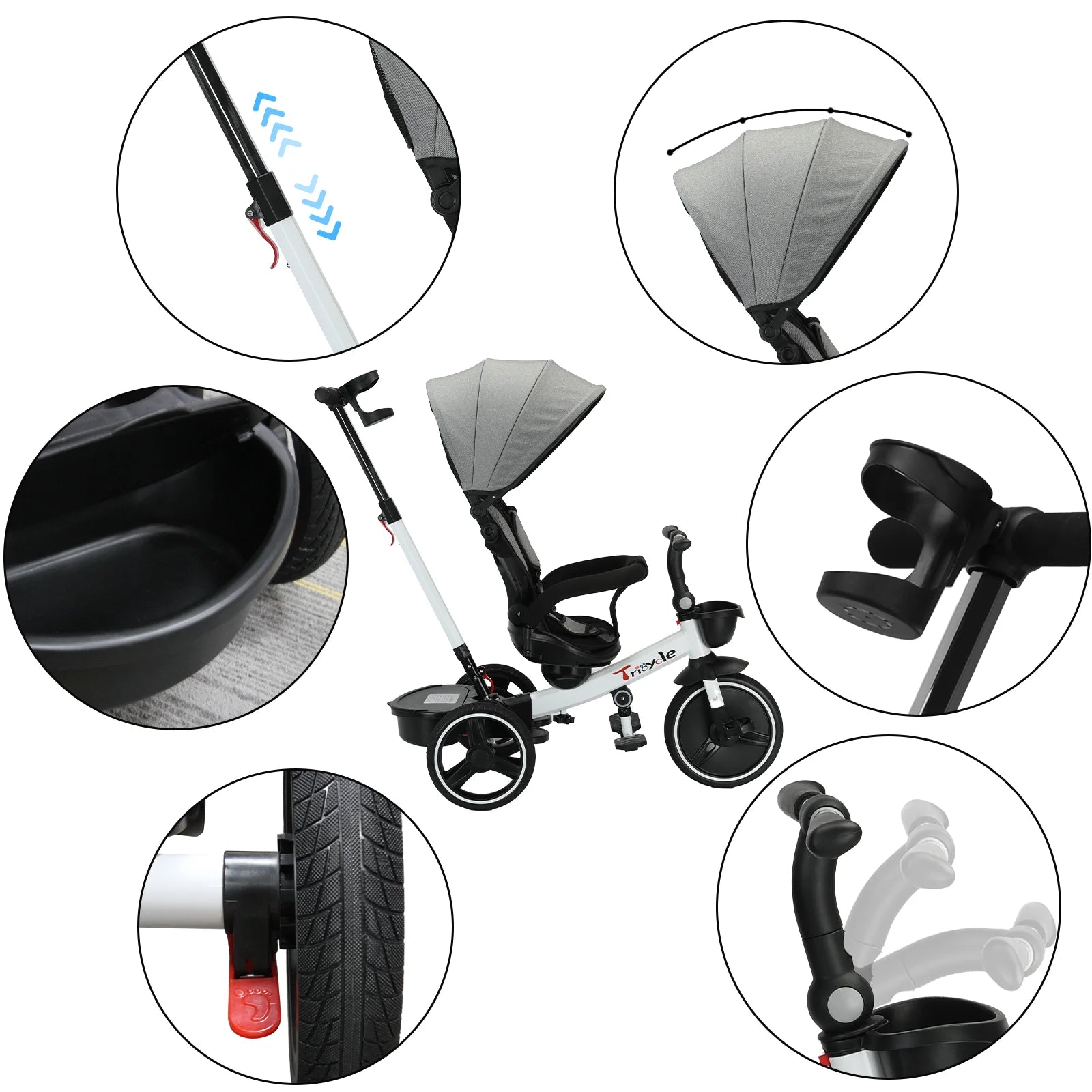 Baby Stroller Tricycle Ride Bike , 5-in-1, Adjustable Canopy, Sitting & Lying,Celerity Disassembly & Assembly,1-5 Years