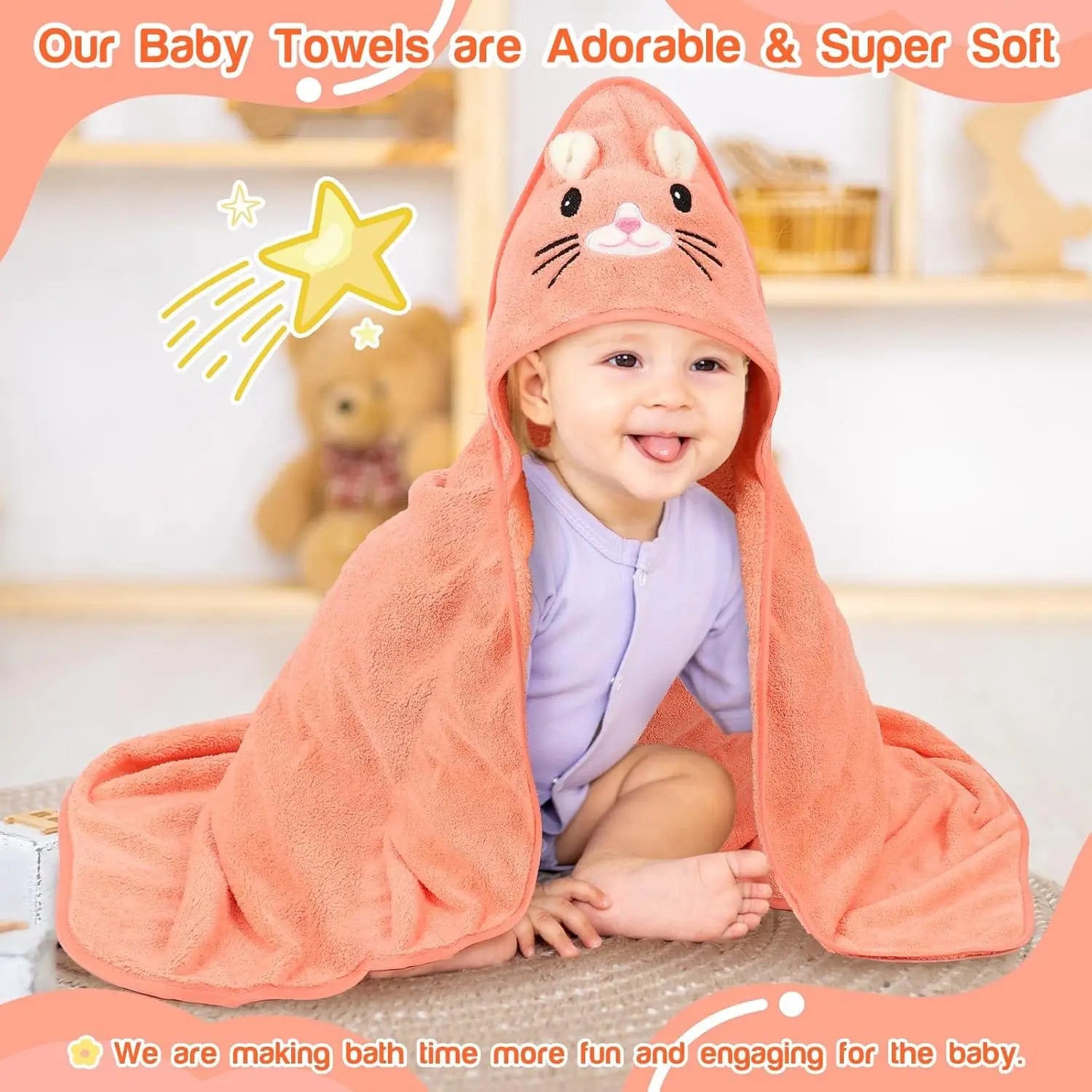 1PC Hooded Baby Towels,Absorbent Baby Bath Towel,Soft Baby Towels for Newborns,Toddlers, and Kids, 32x32 in Baby Towel with Hood