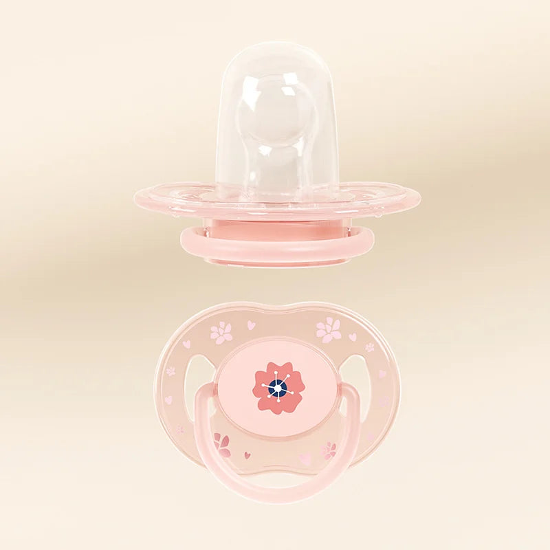 1pc Cute Baby Pacifier Liquid Silicone Nipple Flat Head with Dust-Proof Lid Flower Pattern PP Handle Soother for 3 month above