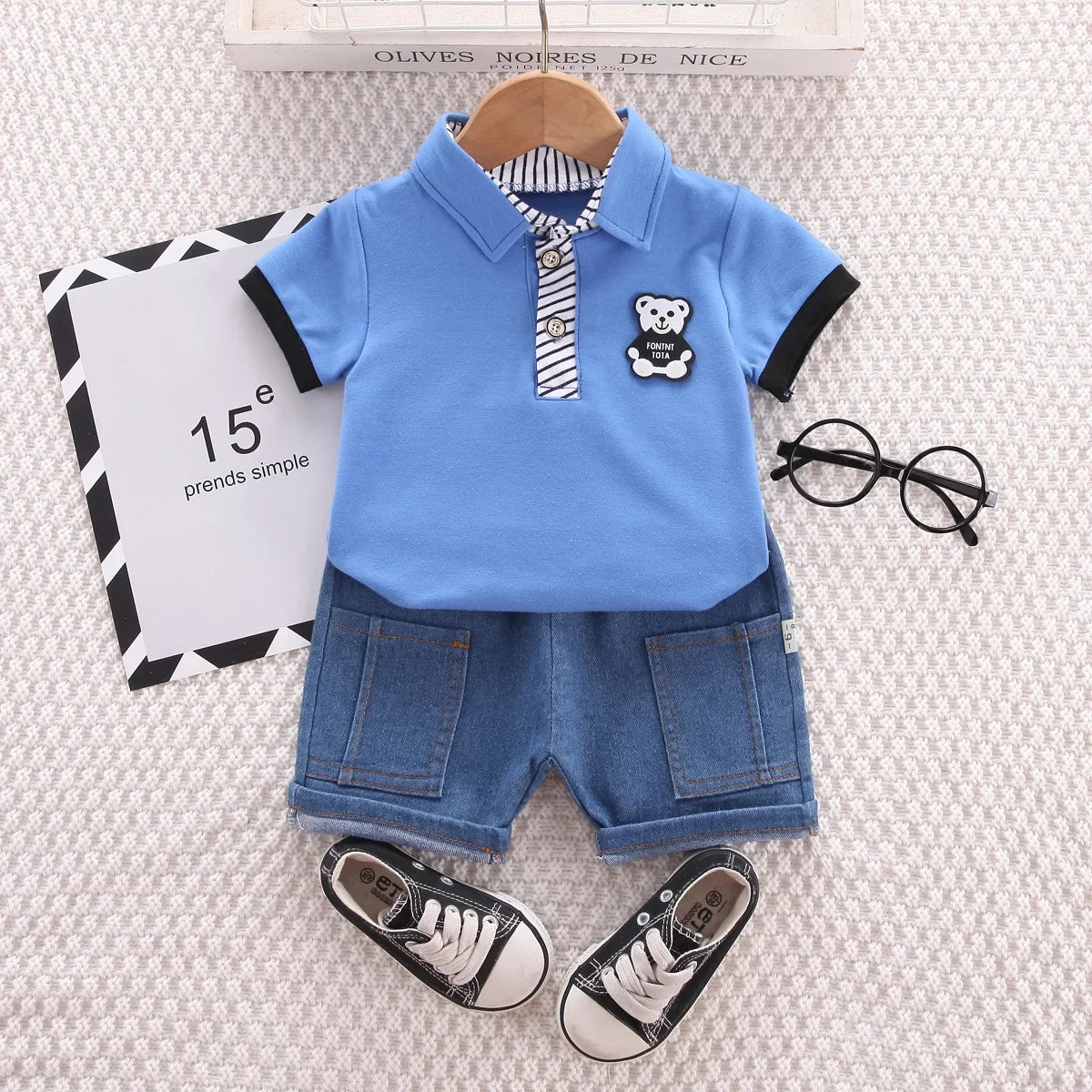 Baby Boys Clothing Sets Summer Korean Style Outfit for Kids Cartoon Short Sleeve Tops+ Denim Shorts Baby Boy Clothes Tracksuits