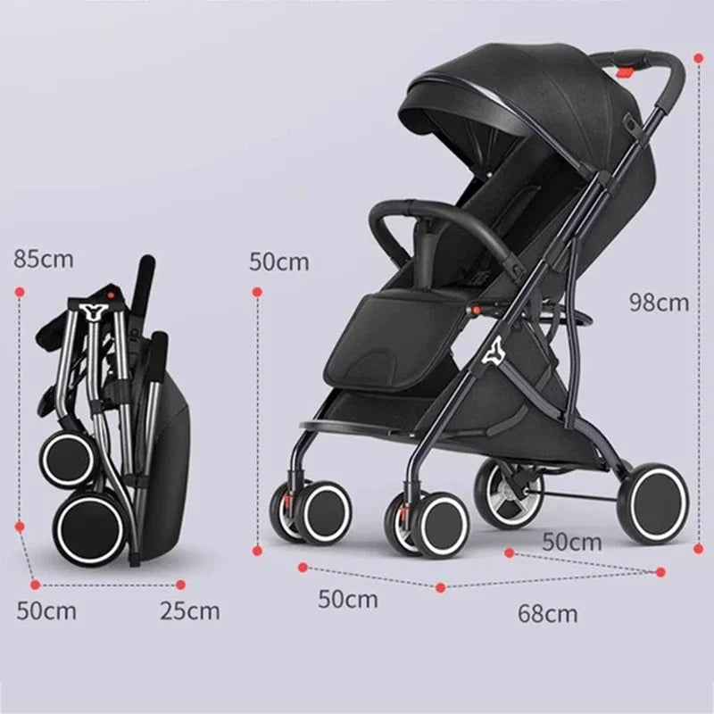 One-Touch Folding to Board the Baby Stroller Lightweight Four-Wheel Shock Sitting and Lying Down One-Way Push Newborn Stroller