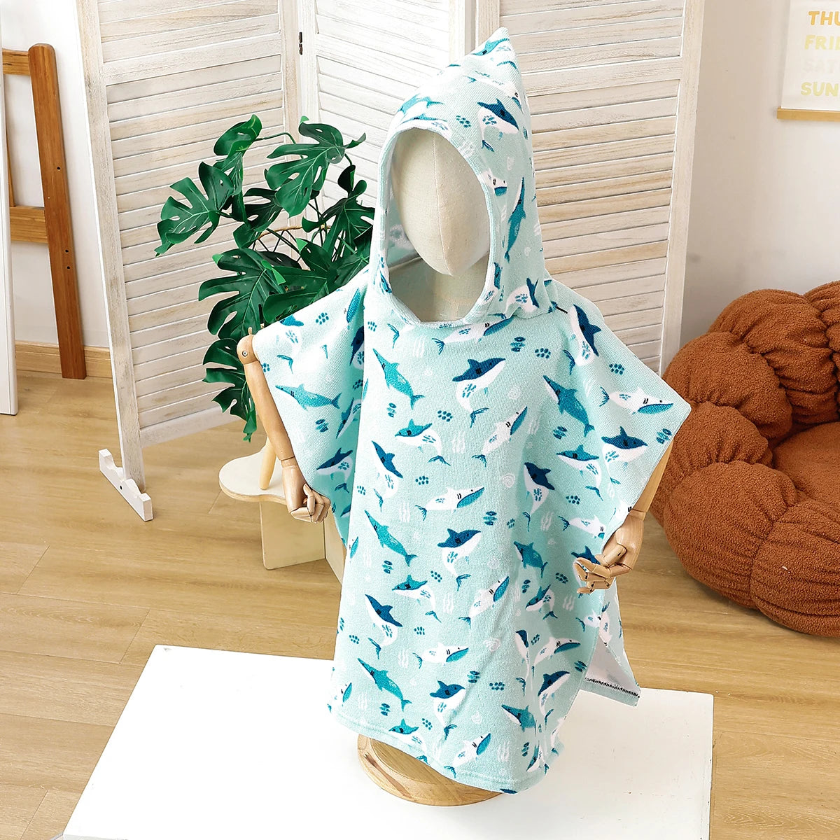1Pc Children's Hooded Bathrobe Microfiber Beach Bathroom Pool Towel Robes Child Kid Hooded Cloak Bathrobe