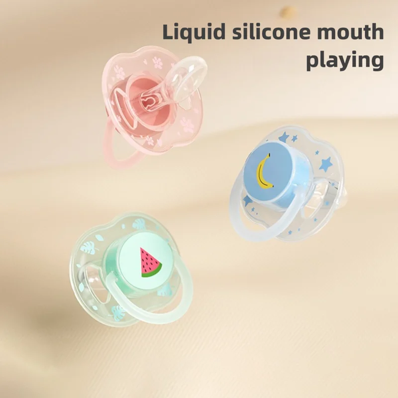 1pc Cute Baby Pacifier Liquid Silicone Nipple Flat Head with Dust-Proof Lid Flower Pattern PP Handle Soother for 3 month above