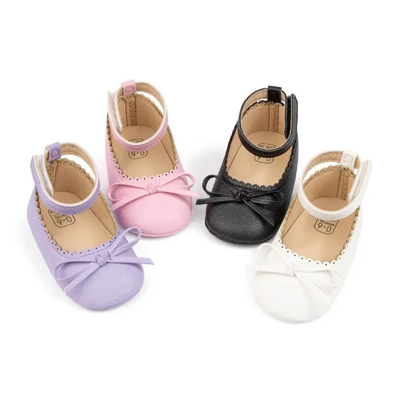 New Baby Shoes Girls' Soft-soled Leather Bowknot Party Princess Shoes Light Flat First Walkers Breathable and Anti-slip