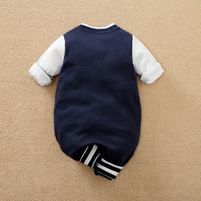 Baby Long Sleeved Jumpsuit Spring And Autumn Boys And Girls Baseball Suit Letter Embroidered Cotton Soft 0-18m One Piece Set