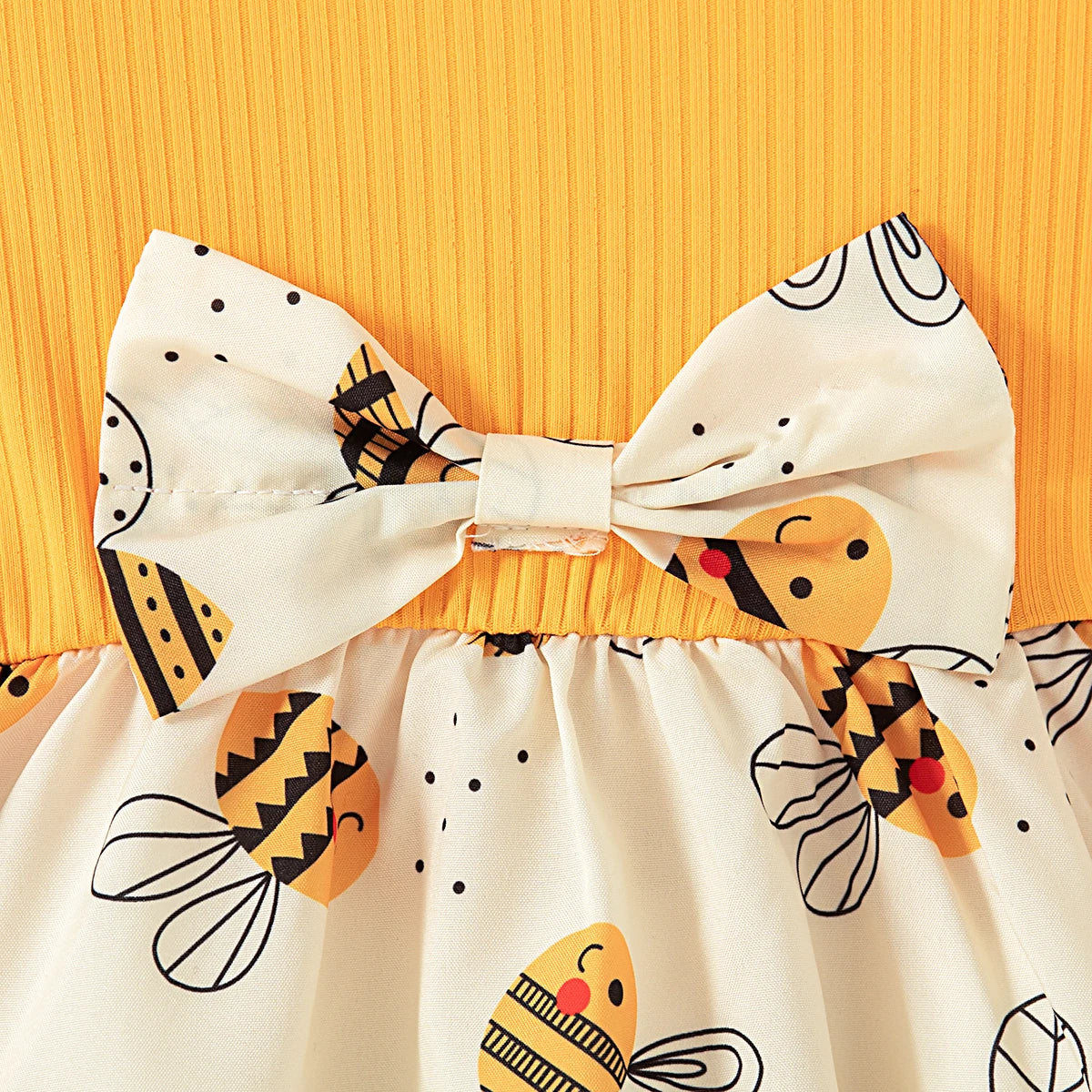 Summer Baby Girl Yellow Little Bee Dress Cute Baby Dress Flying Sleeved Princess Dress for Kids Send Hairband