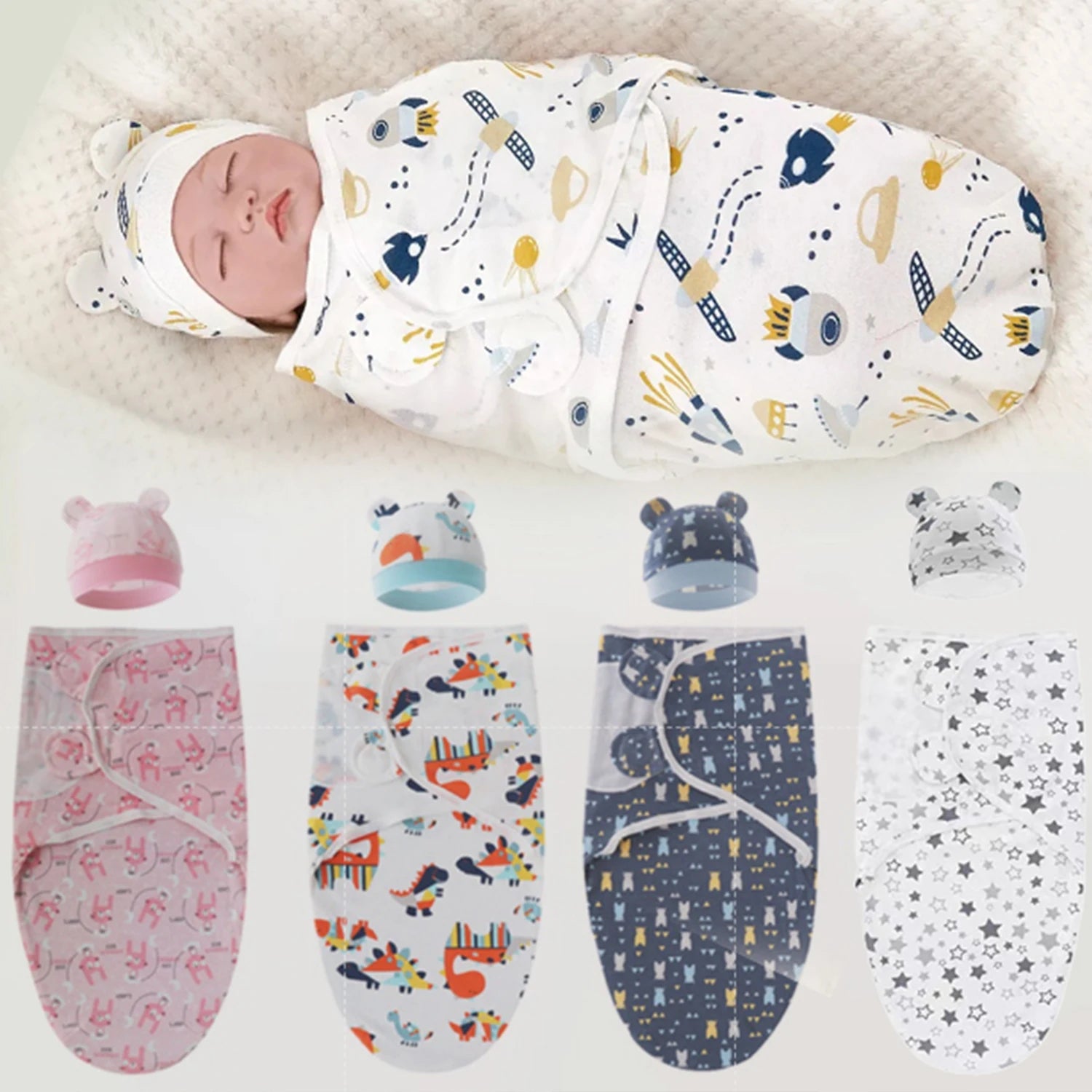 Pure cotton skin-friendly newborn baby wrap, easy to wear with, easy to change diapers, with a cap, give baby more protection