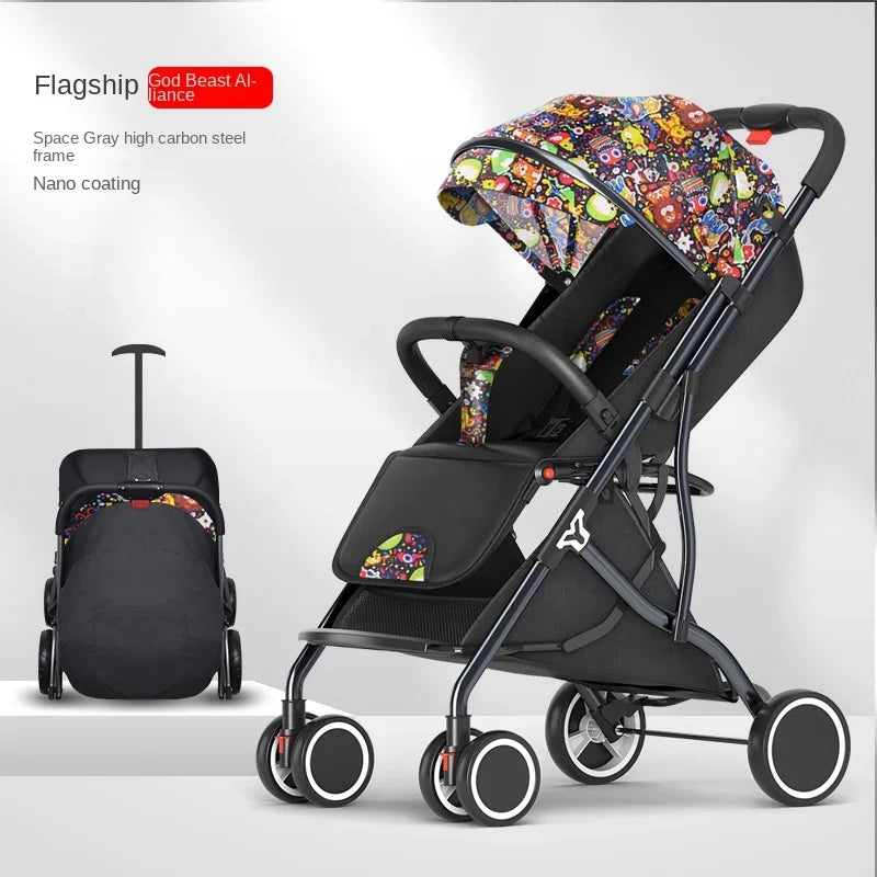 One-Touch Folding to Board the Baby Stroller Lightweight Four-Wheel Shock Sitting and Lying Down One-Way Push Newborn Stroller