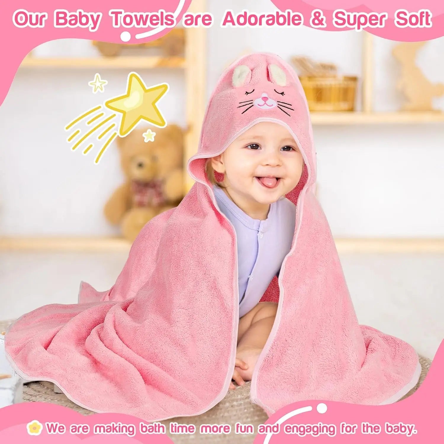 1PC Hooded Baby Towels,Absorbent Baby Bath Towel,Soft Baby Towels for Newborns,Toddlers, and Kids, 32x32 in Baby Towel with Hood
