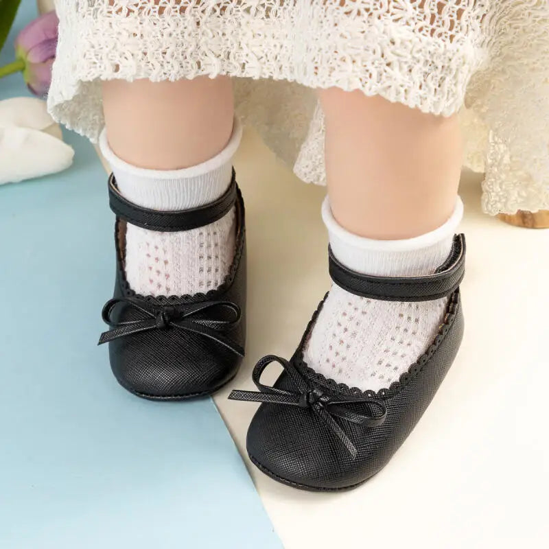 New Baby Shoes Girls' Soft-soled Leather Bowknot Party Princess Shoes Light Flat First Walkers Breathable and Anti-slip