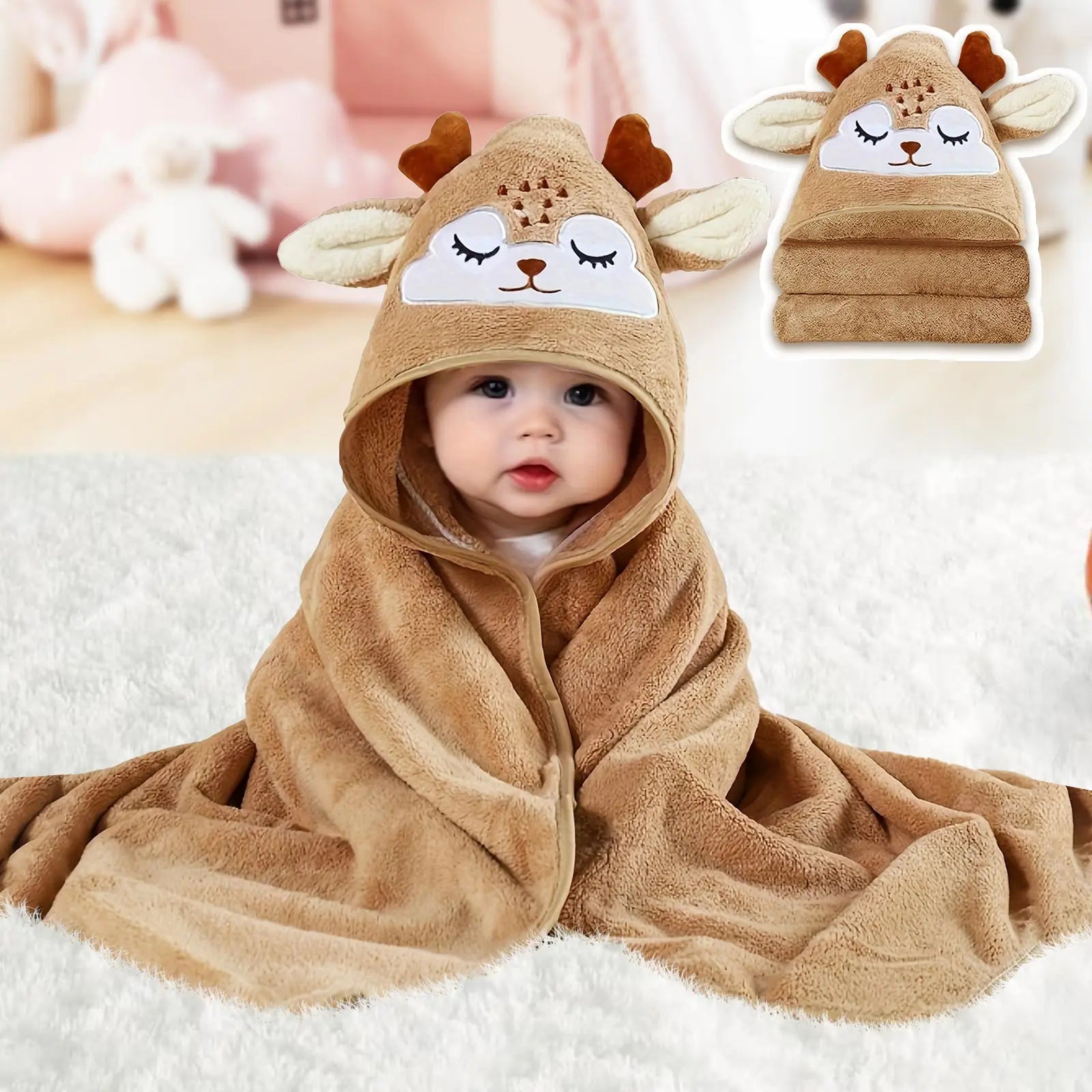 1PC Hooded Baby Towels,Absorbent Baby Bath Towel,Soft Baby Towels for Newborns,Toddlers, and Kids, 32x32 in Baby Towel with Hood