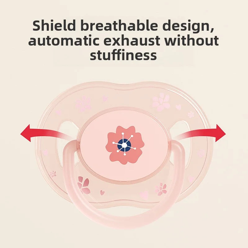 1pc Cute Baby Pacifier Liquid Silicone Nipple Flat Head with Dust-Proof Lid Flower Pattern PP Handle Soother for 3 month above