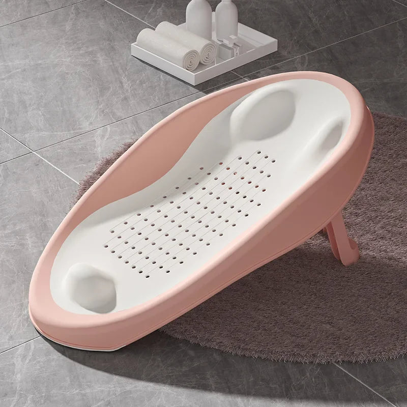 Foldable Baby Bath Seat - Non-Slip PP Shower Net Support, Ergonomic Backrest Design, Easy-Clean Christmas Gift for Toddlers