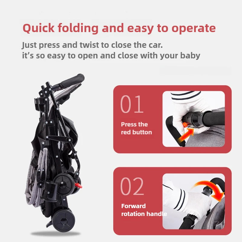 Foldable and Lightweight Baby Stroller for Sitting and Lying, Shock-absorbing and Brake-resistant for All Seasons
