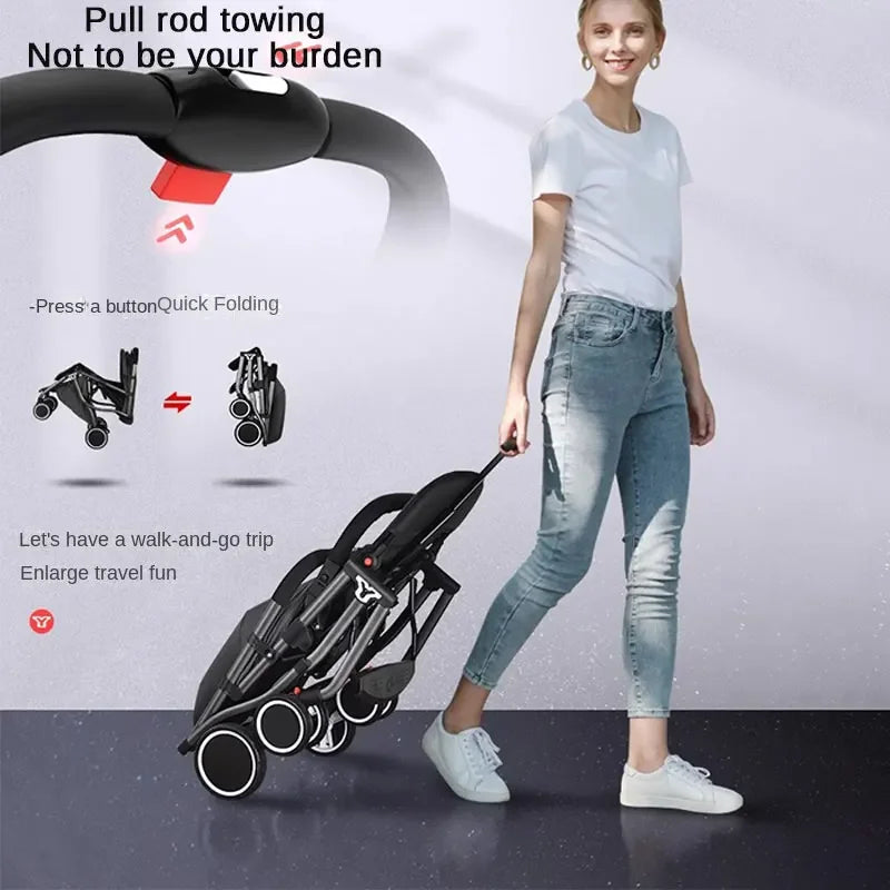 One-Touch Folding to Board the Baby Stroller Lightweight Four-Wheel Shock Sitting and Lying Down One-Way Push Newborn Stroller