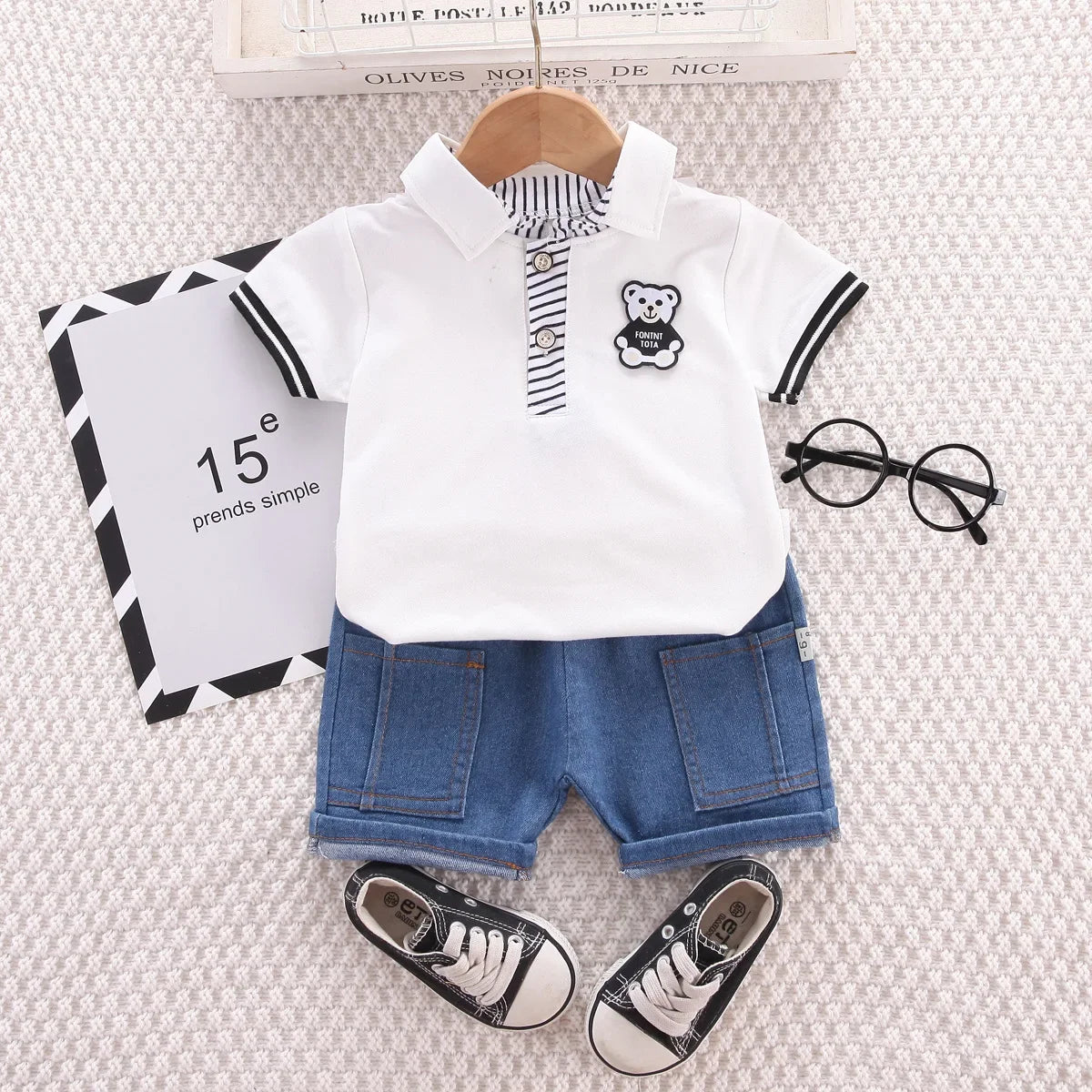 Baby Boys Clothing Sets Summer Korean Style Outfit for Kids Cartoon Short Sleeve Tops+ Denim Shorts Baby Boy Clothes Tracksuits