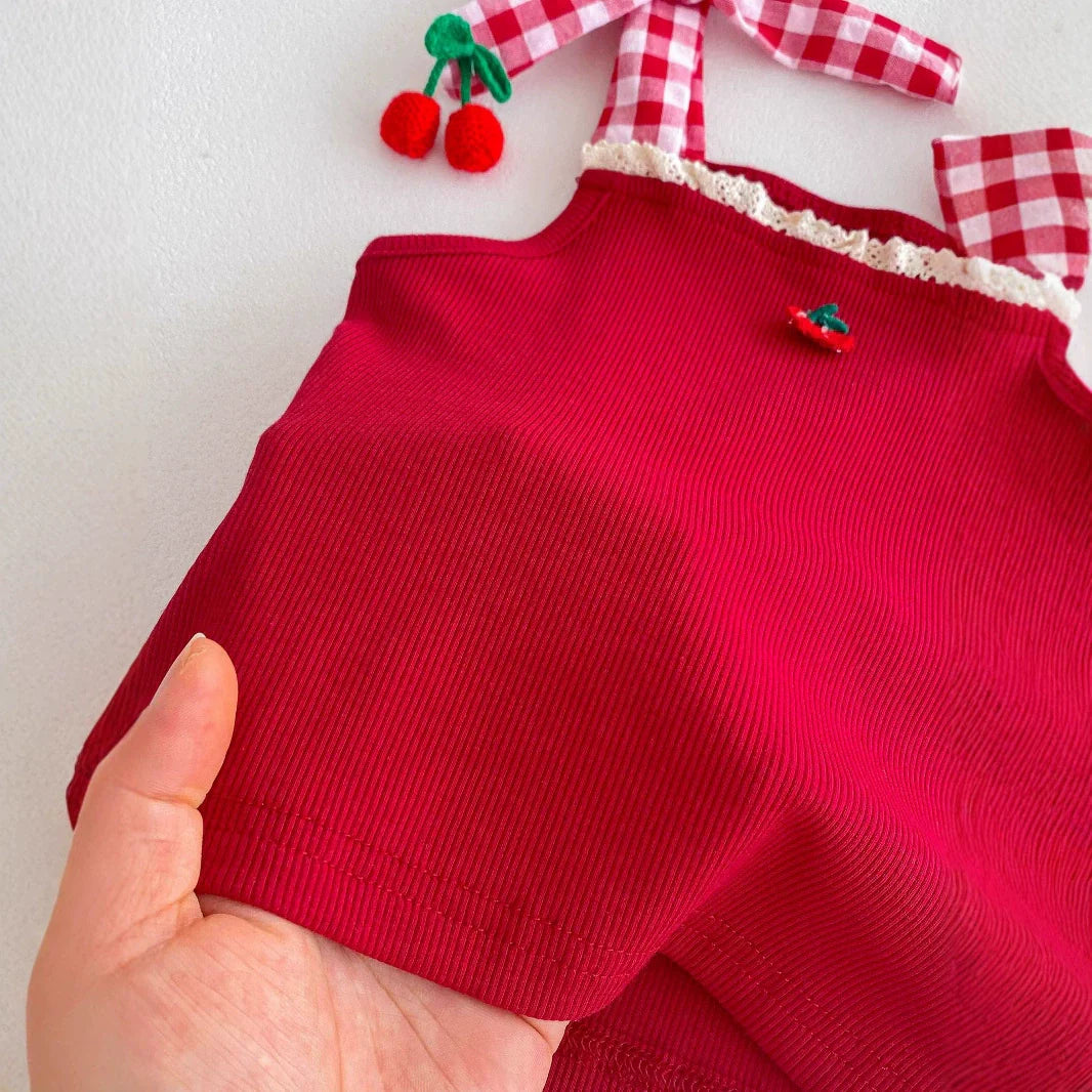 Summer Hot Selling Baby Kids Girls Sleeveless Plaid Pattern Top Vest and Bloomers Clothing Set